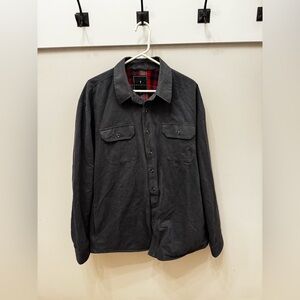 American Tall Dark Gray Shirt Jacket with Red Plaid Lining for Tall Men